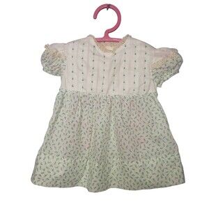 VINTAGE White and Blue Floral Baby Doll Dress Size 6 Months